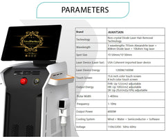 Aparat AVANTSKIN Epilare Definitiva Laser Dioda 3Lungimi 755nm, 808nm, 1064nm Profesional 1200W Dioda Laser, 50mil Impulsuri Manipul Touch Screen