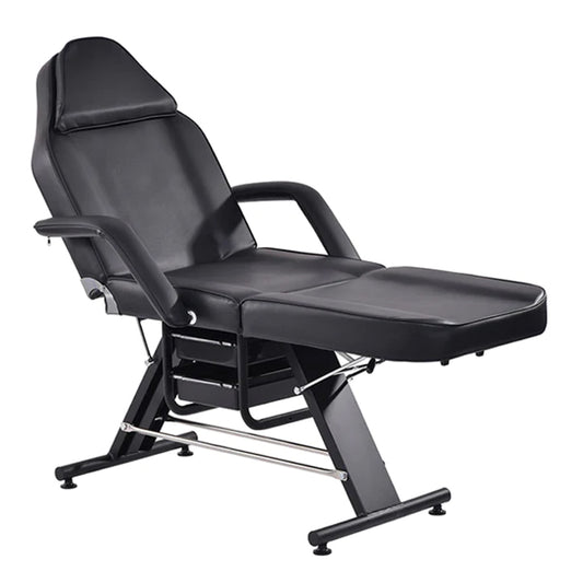 Pat Cosmetic Reglabil Salon Infrumusetare, Pat Masaj Piele Ecologica, Tetiera si Picioare Reglabile, Negru 180x65x74cm H C00B