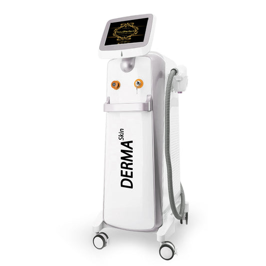 INCHIRIERE Aparat 2in1 DUO Epilare Definitiva Laser Dioda 3Lungimi 755NM, 808NM, 1064NM Profesional 1200W Dioda Laser, 50mil Impulsuri DERMASkin + ND YAG Laser Silver