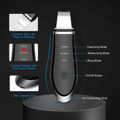 Aparat Cosmetic Skin Scrubber, Peeling Exfoliator Facial, Multi-Functional Face Lifting Beauty Machine, Black, TotulPerfect