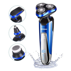 Aparat De Ras Electric Reincarcabil Pentru Barbati, Set Ingirjire 4in1 Personal Care, Aparat Ras 3D, Epilator, Shaver, Indepartarea parului Fata si Corp Barbati, Culoare Albastru