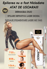 INCHIRIERE Aparat 2in1 DUO Epilare Definitiva Laser Dioda 3Lungimi 755NM, 808NM, 1064NM Profesional 1200W Dioda Laser, 50mil Impulsuri DERMASkin + ND YAG Laser Silver