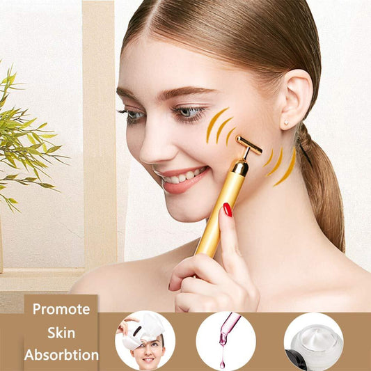 Stilou Cosmetic Gold Bar 24k Masaj Facial, Cap rotativ 3D energie electrica sonica, Anti-riduri, Beauty Gold Bar 24k Golden Pulse