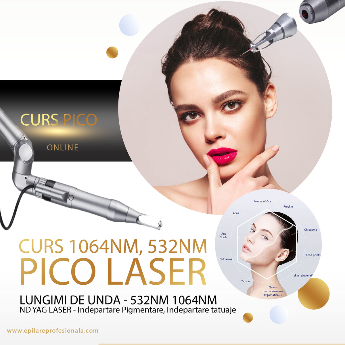 Curs Laser PICOSECOND 532NM, 1064NM Eliminare Pete pigmentare, Eliminare Tatuaje Color si Negre + Rejuvenare Facială Laser Carbon peeling