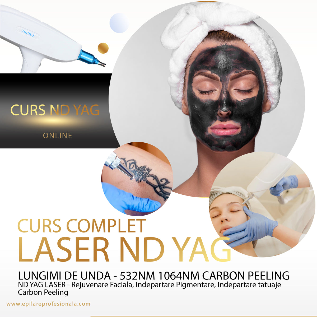 Curs Laser ND YAG 532NM, 1064NM Eliminare Pete pigmentare, Eliminare Tatuaje Color si Negre + Rejuvenare Facială Laser Carbon peeling
