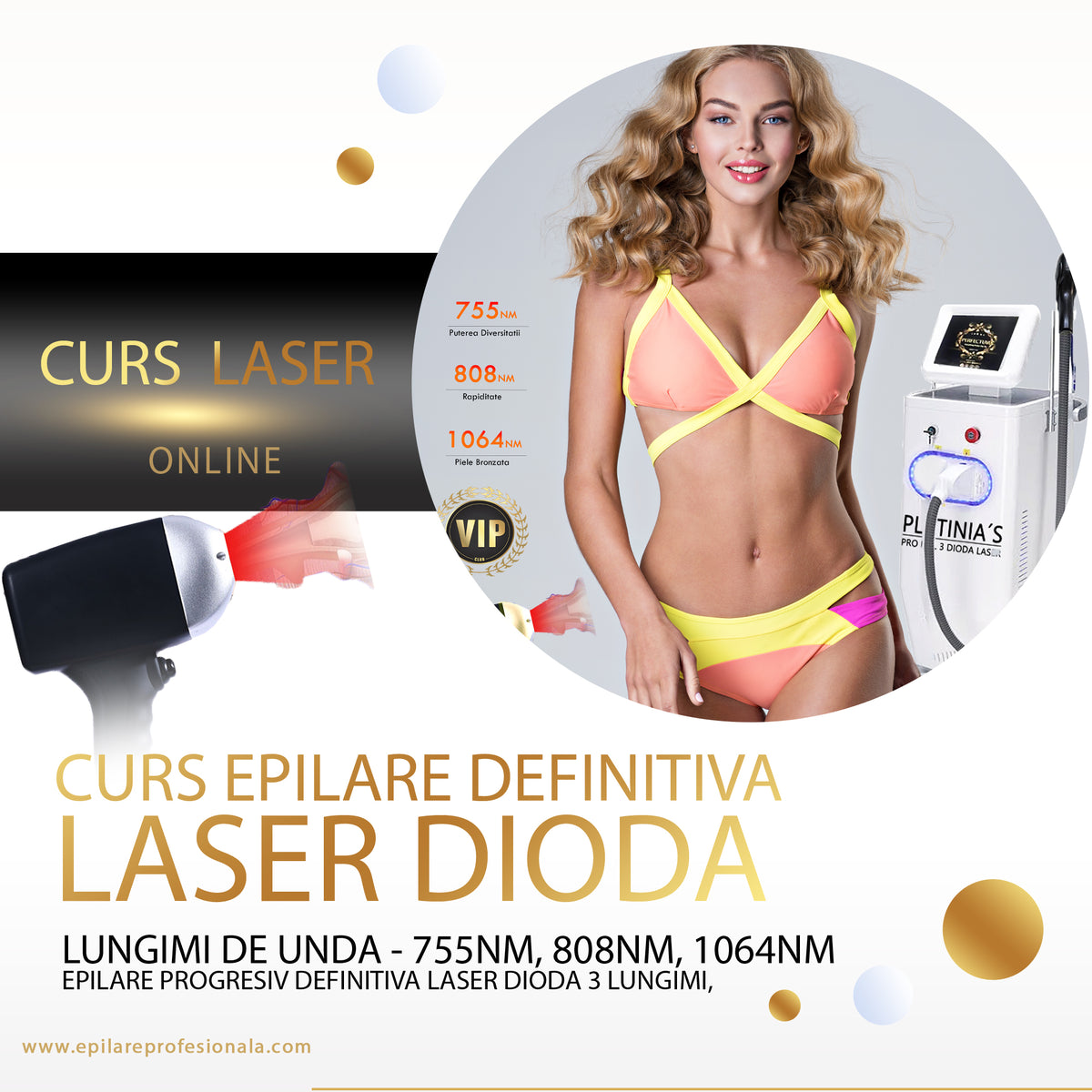 Curs Laser Dioda 3 lungimi, 755nm, 808nm, 1064nm Epilare Progresiv Definitiva Laser